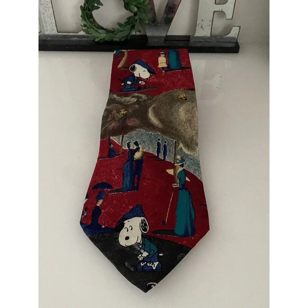 Peanuts Snoopy Necktie Golf Blue Tie A Sunday on the Green Golfing Theme Wide 4